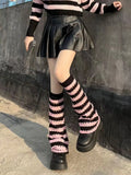 Zingj Pink Stripe Hole Hollow Out Breathable Pile Pile Socks Set Jk Hot Girl Spring And Autumn Winter Wide Leg Knitting In Tube Socks Set-Outfit