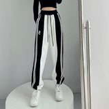Stripe Splice Sweatpants Women Spring 2022 Joggers High Waist Streetwear All-match Casual Korean Fashion