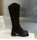 Zingj New Long Leather Boots Female Fairy Wind Casual 43 Plus Size High Heel Knight Boots Korean Version Of Leather Face High Boots Women-Outfit