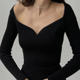 Autumn V Neck Women Knitted Sweater Tops Long Sleeve Skinny Basic 2022 Sexy Casual Pullover