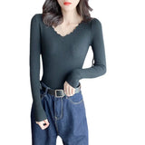 Zingj Autumn And Winter New Lace Collar Pullover Female Korean Version V-Neck Slim Short Style Pit Strip Thin Bottomed