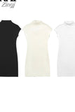Short Knitted Dresses For Women 2023 Sleeveless Mini Dress Woman High Neck Bodycon Dress Women Sexy Elegant Party