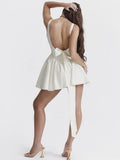 White Backless Bow Mini Dress-Outfit