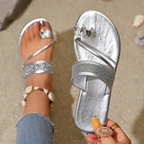 Word With Water Drill Sleeves Flat-Bottom Slippers Women Wearing Golden Beach Cold