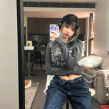 retro Eyes Print Tops Fairy Grunge Graphic Spring T Shirts Vintage Indie Aesthetic Clothes Cyber Y2k Slim Long Sleeve