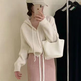 Zingj New Gentle Wind Small Hooded Short Knitting Sweater Women Loose Show Thin Long-Sleeved Jacket Tide-Outfit