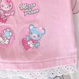 Kawaii Cartoon Print Lolita T-shirt Women Sweet Y2k Aesthetic Ruffles Bow Crop Tops Girls Harajuku Grunge Summer