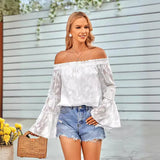 Women's New Casual Solid Color Shoulder Long Sleeved Chiffon Top