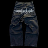 Baggy Casual Wide Leg Jeans Women Street Retro Hip Hop Embroidery Jeans Trend Fashion Black High-waist Jean Y2k Men