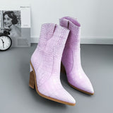 Faux Leather Cowboy Ankle Boots for Women Wedge High Heel Boots Snake Print Western Cowgirl Boots Silver Gold White