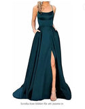 Long Formal Evening Dresses Long Vestidos De Fiesta A-Line Sexy High Slit Satin Simple Prom Party