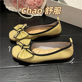 Fragrant Wind Bow Light Mouth Single Shoes Women 2025 Spring And Summer New Flat Sole Pedal Bean Shoes Large Size Women's