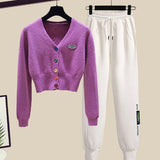 Zingj Summer Fashion Suit Female Net Red New Short Sweater Sweater With Sweatpants Casual Two Sets-Outfit