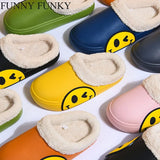 FUNKY 2021 Winter Women's Shoes EVA Faux Fur Non-slip Sole Fleece Sock Smiley Face Slipper Shoes For Women Couple