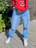 Waist Jeans Women Ripped Baggy Jeans 2022 Fashion Straight Leg Pants Y2k Denim Trousers Vintage Loose Blue Washed Mom