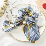 Chiffon Bowknot Silk Hair Scrunchies Women Pearl Ponytail Holder Hair Tie Hair Rope Rubber Bands Headwear Hair