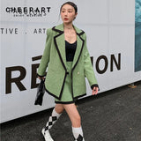 Green Designer High Fashion Blazer Suit Coat And Jackets For Women 2021 Ladies Outerwear Korean Fashion Outfit