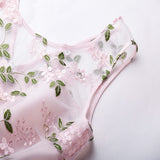 Vintage Embroidery Short Party Dress Mesh Sweetheart Women Clothes Pink 2022 Midi Retro Elegant Floral Pleated