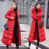 Cotton-Padded Clothes Women 2024 Winter New Korean Version Long Knee Down Cotton-Padded Jacket Women Big Wool Collar Slim And Thick Cotton-Padded Jacket Women-Outfit