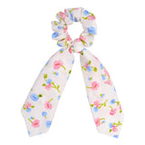 Bow Long Ribbon Hair Scrunchie Chiffon Floral Print Sweet Elastic Hair Band Ponytail Hair Scarf Hair Tie Hair