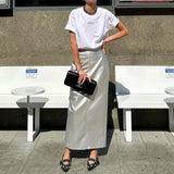 Zingj Style 2024 New Temperament Splicing Design Sense Metallic Color PU Leather Skirt Package Hip Half Skirt Women-Outfit