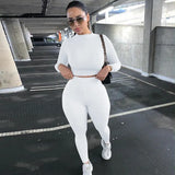 women spring autumn long sleeve soild colorcrop tops long pant tracksuit two piece clothes suit outfits matching