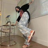ins retro print women's jeans street hip-hop high waist straight wide leg trousers y2k men's and women's jeans cargo