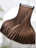 Designer Women Spring Autumn Elegant Chic Solid Pleated Skirt High Waist Luxury Fashion With Elastic Female