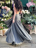 High Collar Backless Maxi Dress Women Sleeveless Slim Fit Pleated Robes 2024 Spring Fashion Female Party Evening