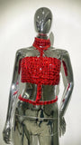 High Quality Fashion Hanging Neck Sexy Casual Diamond Embossed Top + Elegant Full Diamond-Mounted Half-Dress