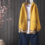 women's 2021 autumn new knitted cardigan pocket long sleeve hooded button sweater outer