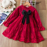 Christmas Dress Girls Winter Dress Embroidery Floral Lace Elegant Mesh Outfits New Year Vestido Infantil Girls Lace