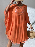 Dress 2025 New Beach Hooded Hook Splicing Tunne