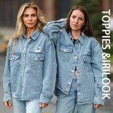 2021 Women Denim Coat Mid-Length Ripped Loose Outdoor Fashion Women Denim