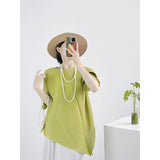 Folds 2025 Summer Design Pure Color Irregular High-End Feel Top Dress Casual T-Shirt