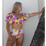 Sexy Ruffle Bikini Set And Cover Up High Waist Swimwear Women Swimsuit Push Up Bathing Suit Beachwear Biquini