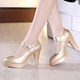 Wedding Dress Shoes With Thick Heels Model Cheongsam Show Waterproof Platform Thick Soles Single Shoes Catwalk One-Word Buckle Small Size High Heels