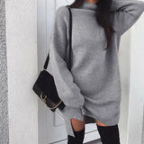 Loose Solid Long Slevee Women's Split Dress 2021 Autumn Winter Fashion Turtleneck Elegant Lady Mid-length Dress Plus
