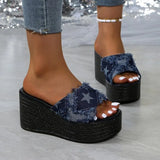 Slope And Slippers Women Wedge Slippers Denim Thick Bottom Slope With