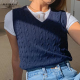girl Sweater Vest women jumper V Neck pullover Knitted Vests Women y2k Preppy Style Crop Top Autumn 2020 solid
