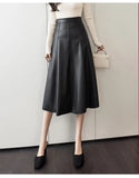 Leather Skirt Female 2025 Autumn / Winter New Large Pendulum Leather Skirt High Waist Long Skirt A Word Skirt Cover Crotch Show