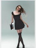 Black Pleated Strap Mini Dress- Outfit