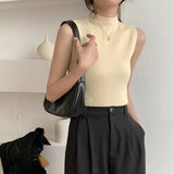 Knitted Top Summer Turtleneck Tank top Women camisole Blouse Sleeveless Slim Top Female sleveless t-shirt Vest Casual