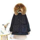 Winter Jacket Women Large Natural Fox Fur White Duck Down Coat Thick Parkas Warm Sash Tie Up Zipper Down Snow