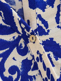 Blue Print Mini Dress Woman Long Sleeve Short Dresses For Women Ruched Loose Women's Dress 2023 Summer Casual
