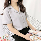 Short Sleeve V Neck Office Lady White Shirt Tops Retro Shirt for Women Simple Solid Summer Blouse Blusas Femininas