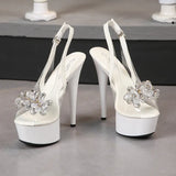 Zingj Rhinestone Fish Mouth Shoes Nightclub Fine Heel Stilettos 13CM Car Model Sandals Female Runway Steel