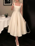 Summer New Women Fashion Elegant White Midi Dresses Vintage Princess Female Party A Line Clothes