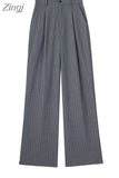 Gray Striped Pants Women High Waist Baggy Pants Woman Office Casual Summer Women's Pants Y2k Streetwear Wide Leg