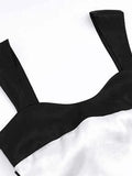 Tie Back Patchwork Satin Tank Top-Outfit